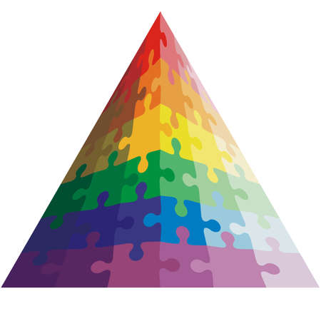 Jigsaw puzzle shape of a triangle,  colors  rainbow. Vector illustration.のイラスト素材