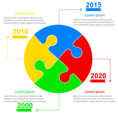Infographics report templates in sphere of jigsaw puzzle elements. Vector illustration.のイラスト素材