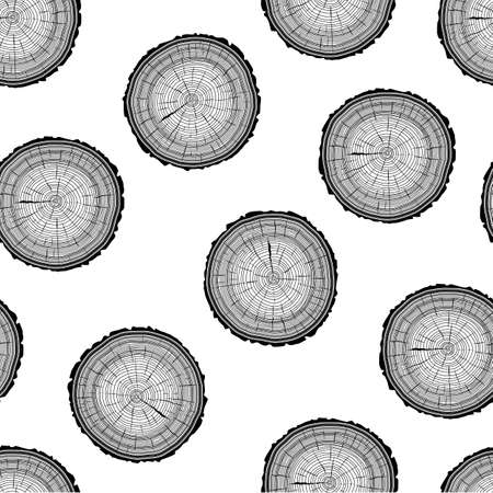 Tree rings saw cut tree trunk background. Seamless wallpaper. Vector illustration.のイラスト素材