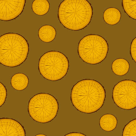 Tree rings saw cut tree trunk background. Seamless wallpaper. Vector illustration.のイラスト素材