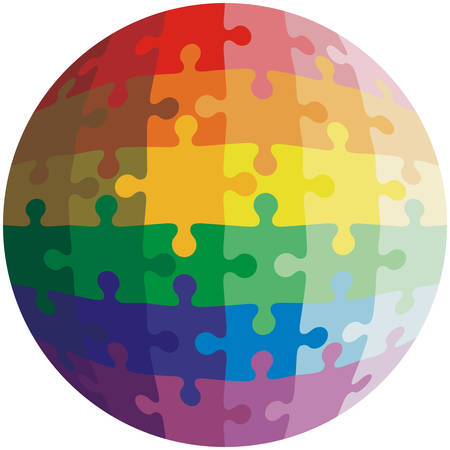 Jigsaw puzzle shape of a ball,  colors  rainbow. Vector illustration.のイラスト素材