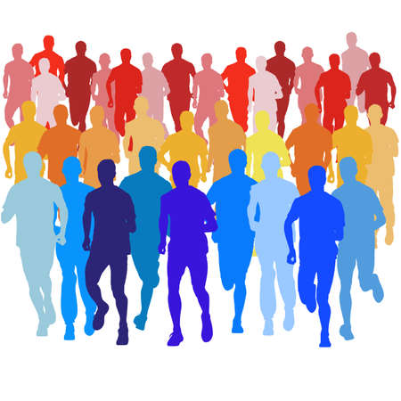 Set of silhouettes. Runners on sprint, men. vector illustration.