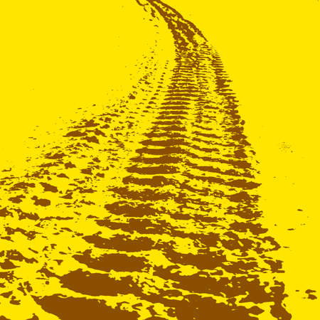 Yellow grunge background with black tire track. Vector illustration.のイラスト素材