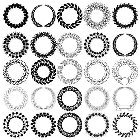 Set  black laurel wreath on the white background. Vector illustration.のイラスト素材