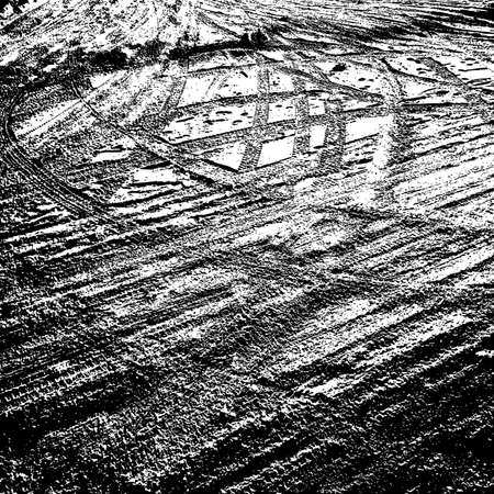 Grunge background with black tire track. Vector illustration.のイラスト素材