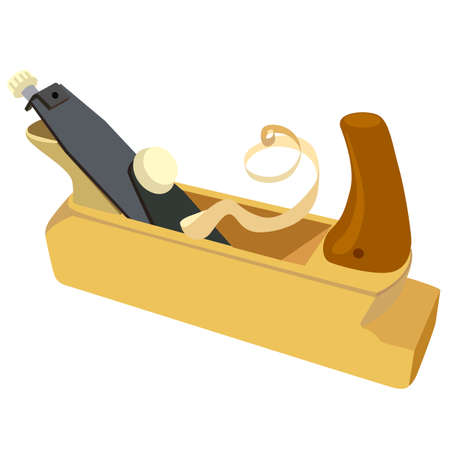 Wooden plane, boards and a shaving on a white background. Vector illustration.のイラスト素材