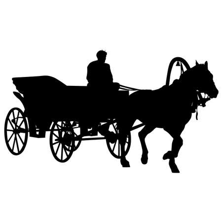 Silhouette  horse and carriage  with coachman. Vector illustration.のイラスト素材