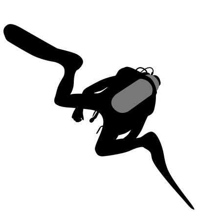 Black silhouette scuba divers. Vector illustration.のイラスト素材