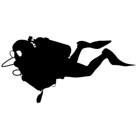 The Black silhouette scuba divers. Vector illustration.のイラスト素材
