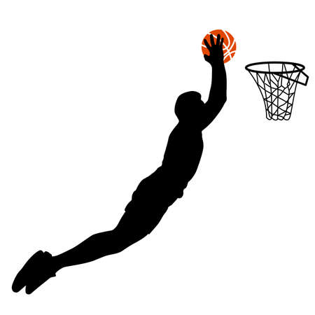 Black silhouettes of men playing basketball on a white background. Vector illustration.のイラスト素材