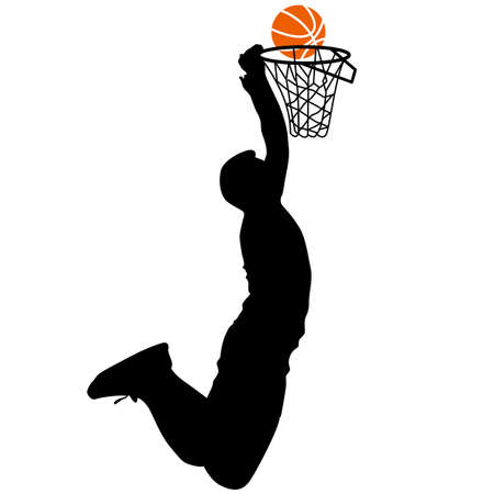 Black silhouettes of men playing basketball on a white background. Vector illustration.のイラスト素材