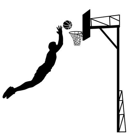Black silhouettes of men playing basketball on a white background. Vector illustration.のイラスト素材