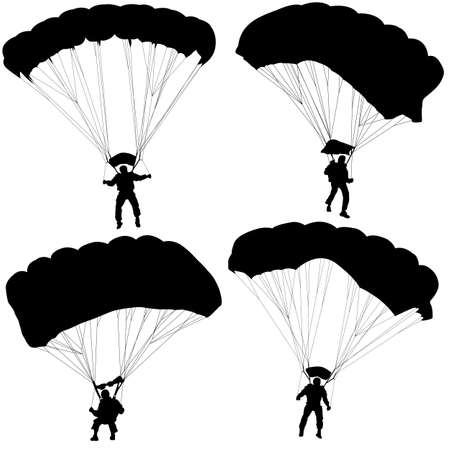 Set skydiver, silhouettes parachuting vector illustrationのイラスト素材