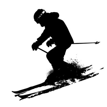 Mountain skier  speeding down slope. Vector sport silhouette.のイラスト素材