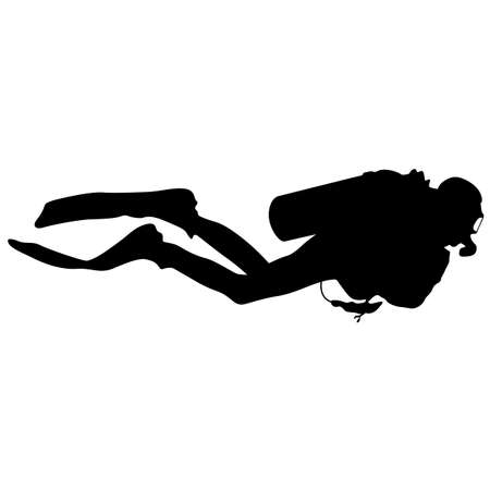 Black silhouette scuba divers. Vector illustration.の写真素材