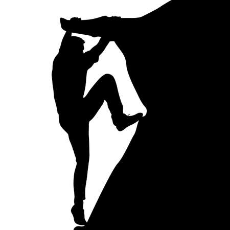 Black silhouette rock climber on white background.のイラスト素材