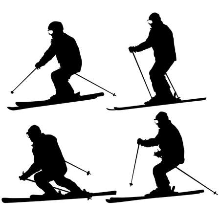 Set mountain skier speeding down slope sport silhouette.のイラスト素材
