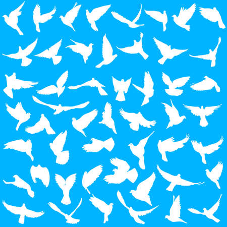 Concept of love or peace. Set silhouettes doves. illustration.のイラスト素材
