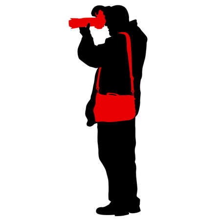 Cameraman with video camera. Silhouettes on white background.のイラスト素材