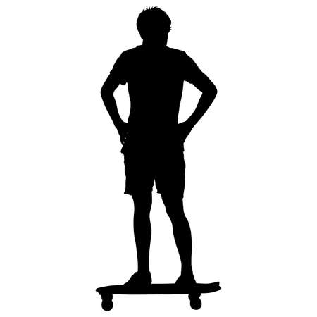Black silhouettes man standing on a skateboard white background.のイラスト素材