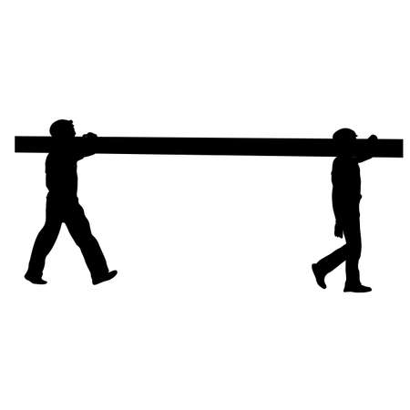 Silhouette of two construction workers carry pipeのイラスト素材