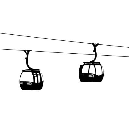 Silhouette of two air cable cabins vector illustration.のイラスト素材