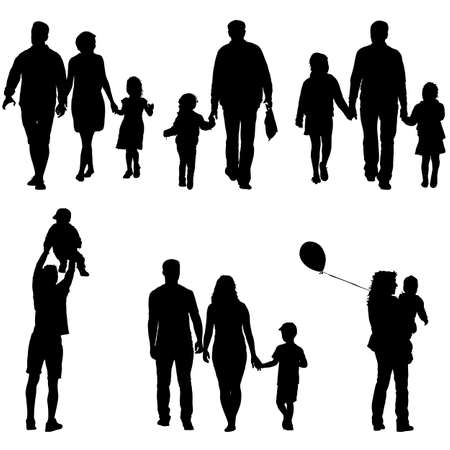 Set silhouette of happy family on a white background. Vector illustrationのイラスト素材