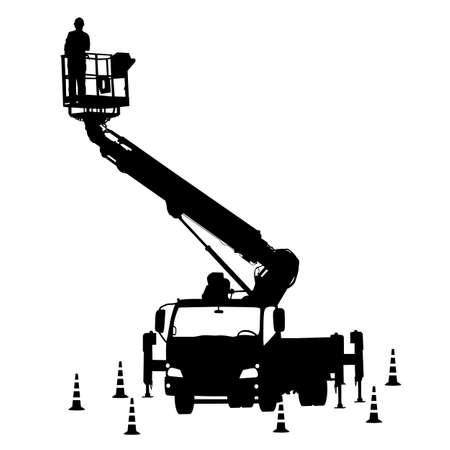Electrician, making repairs at a power pole. Vector illustration.のイラスト素材