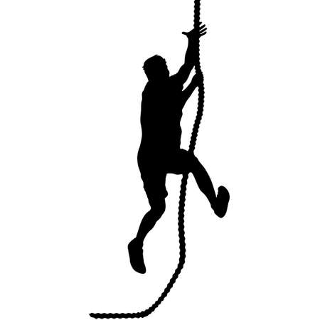 Black silhouette Mountain climber climbing a tightrope up on hands.のイラスト素材