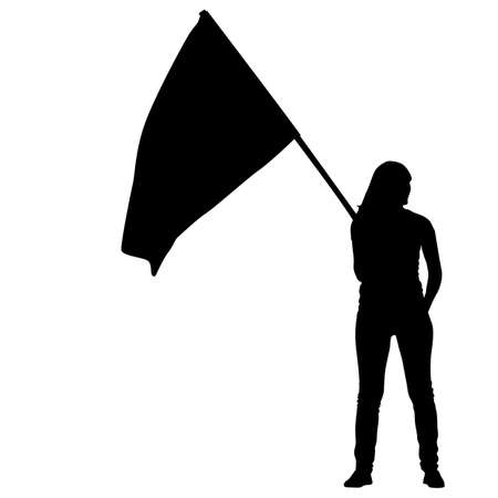 Black silhouettes of woman with flags on white background.のイラスト素材