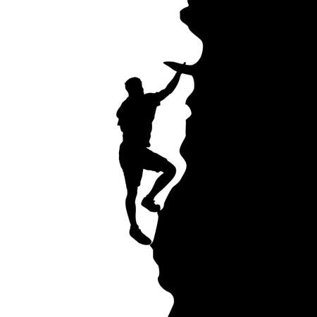 Black silhouette rock climber on white background.のイラスト素材