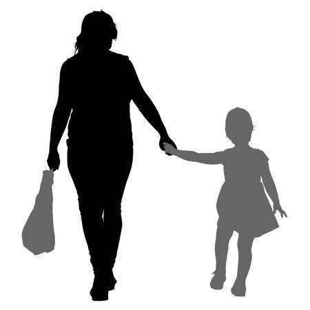 Silhouette of happy family on a white background. Vector illustrationのイラスト素材