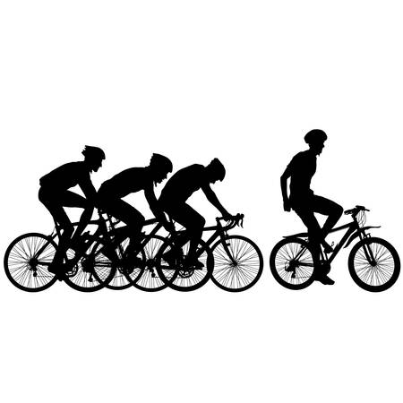 Silhouettes of racers on a bicycle, fight at the finish line.のイラスト素材