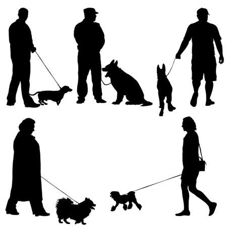 Set ilhouette of people and dog. Vector illustration.のイラスト素材