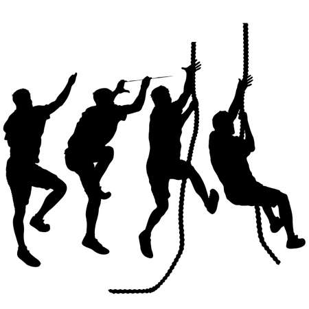 Set Black silhouette rock climber on white background.のイラスト素材