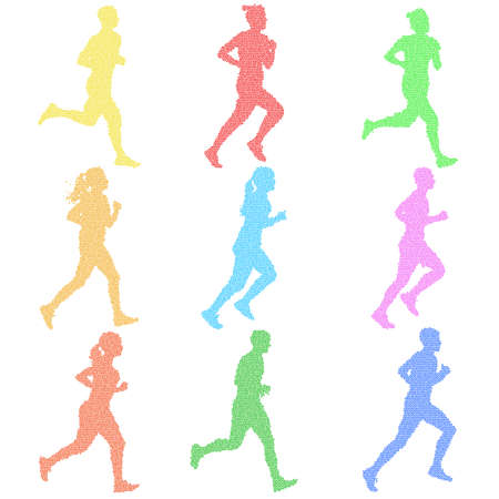 Set of silhouettes. Runners on sprint, men and woman.のイラスト素材
