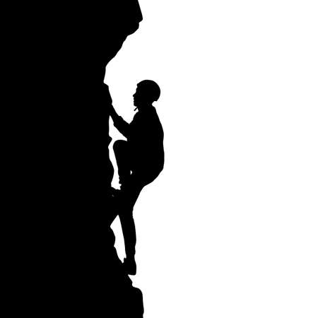 Black silhouette rock climber on white background.のイラスト素材