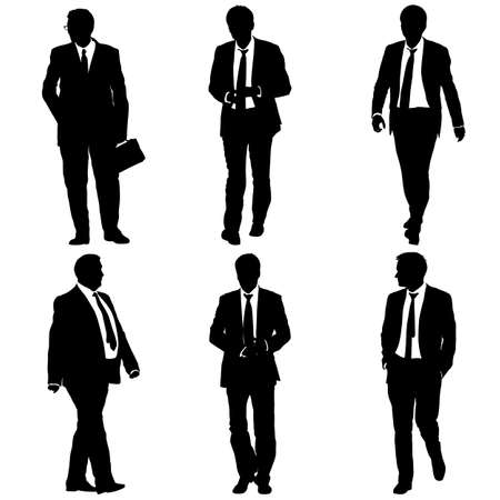 Set silhouette businessman man in suit with tie on a white background. Vector illustration.のイラスト素材