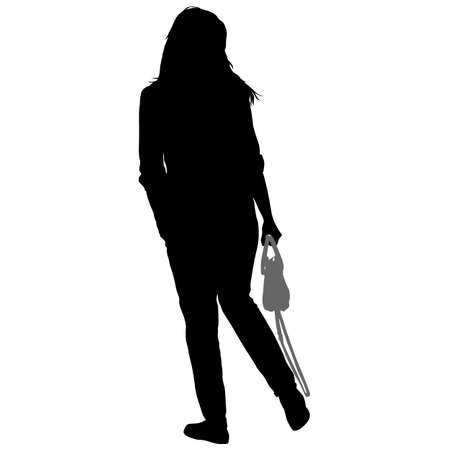 Black silhouette woman standing, people on white background.のイラスト素材