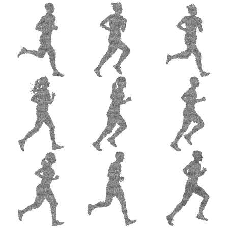 Set of silhouettes. Runners on sprint, men and woman.のイラスト素材