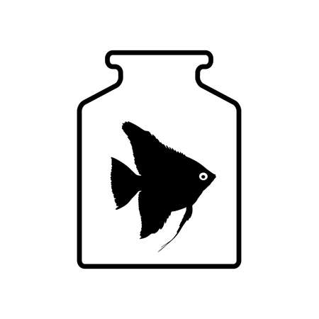 Black silhouette of aquarium fish in a jar with water on white background.のイラスト素材