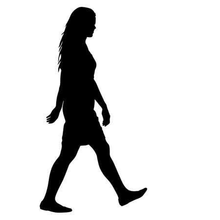 Black silhouette woman standing, people on white background.のイラスト素材