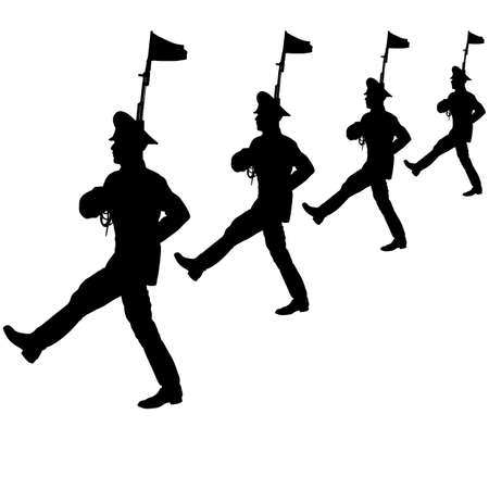 Black silhouette soldier is marching with arms on parade.のイラスト素材