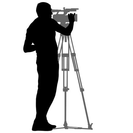 Cameraman with video camera. Silhouettes on white background.のイラスト素材