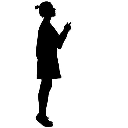 Black silhouette woman standingon toes , people on white background.のイラスト素材