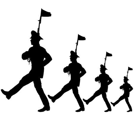 Black silhouette soldier is marching with arms on parade.のイラスト素材