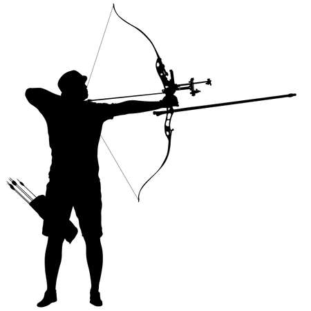Silhouette attractive male archer bending a bow and aiming in the targetのイラスト素材
