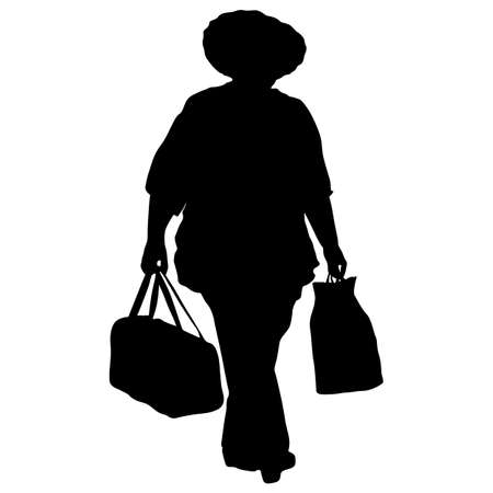 Silhouette of People carrying bag luggage on white background.のイラスト素材