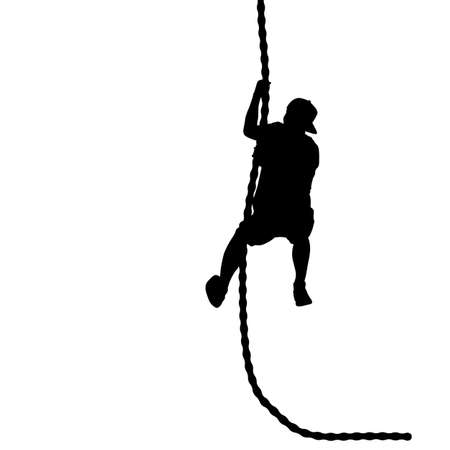Black silhouette Mountain climber climbing a tightrope up on hands.のイラスト素材