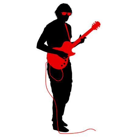 Silhouette musician plays the guitar on a white background.のイラスト素材